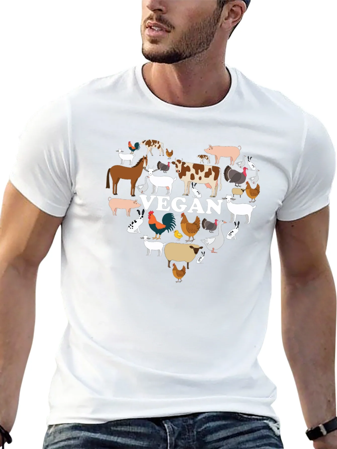 Vegan Animal Heart T-Shirt - Black Crew Neck