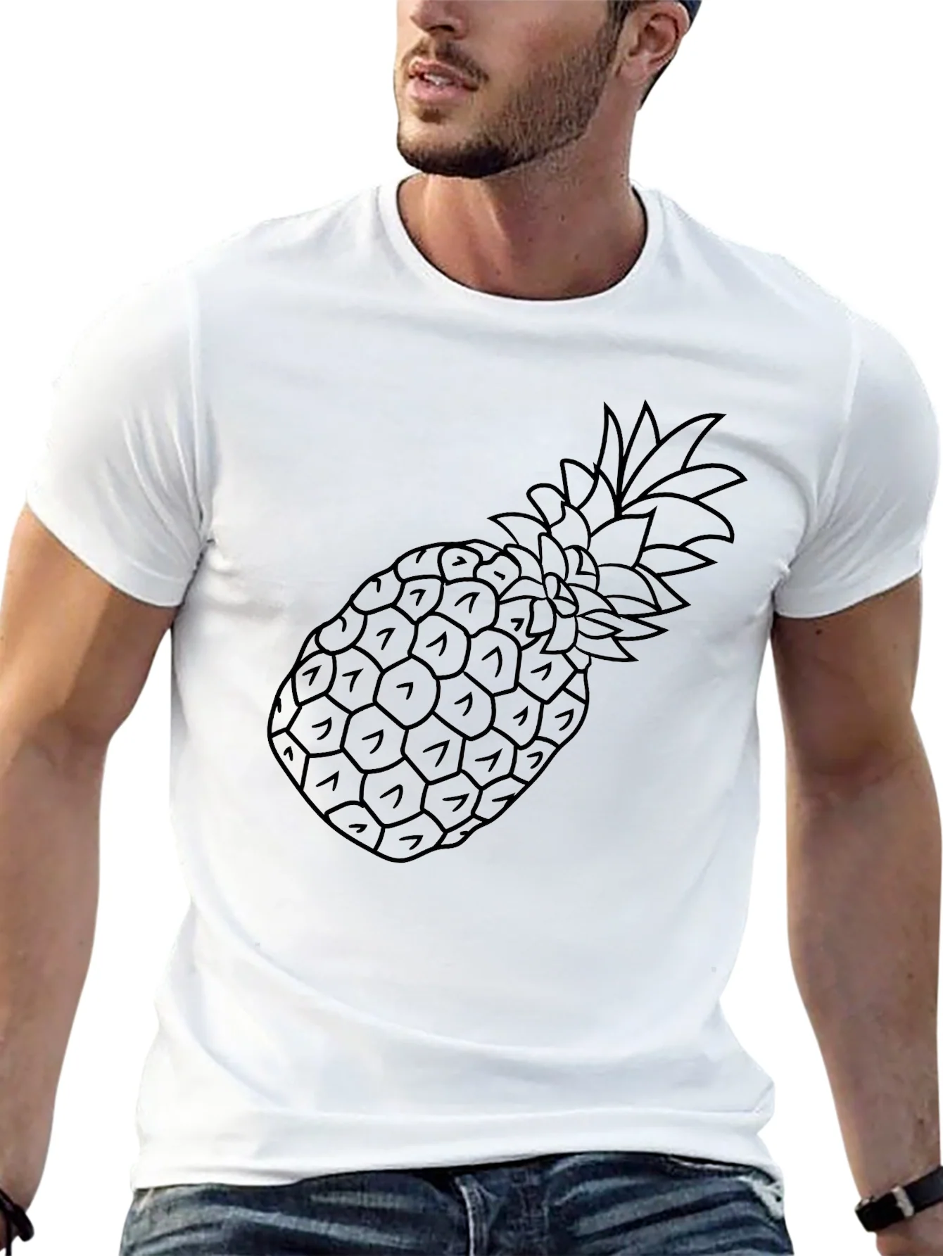 Black Pineapple Outline Graphic Tee Shirt
