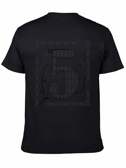 Floral Number 5 Graphic Print Black T-Shirt