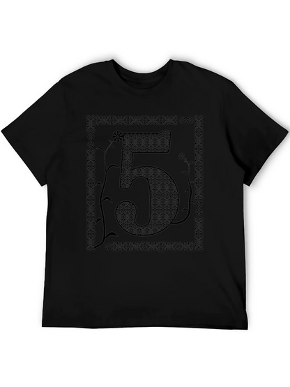 Floral Number 5 Graphic Print Black T-Shirt