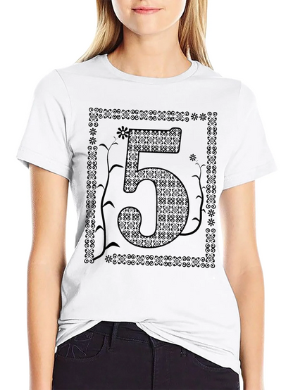 Floral Number 5 Graphic Print Black T-Shirt
