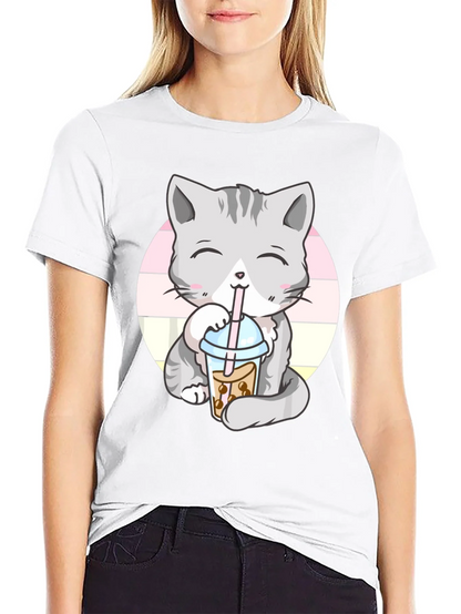 Kawaii Cat Boba Tea Graphic Tee