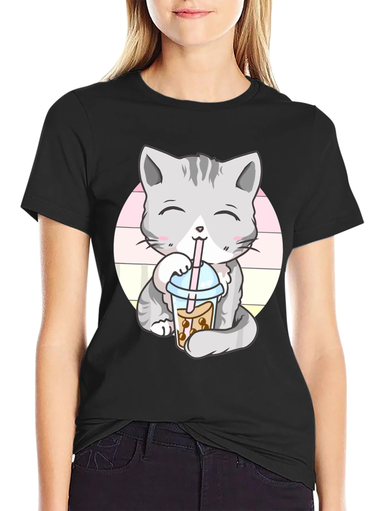 Kawaii Cat Boba Tea Graphic Tee