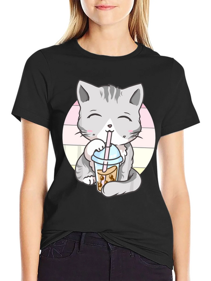 Kawaii Cat Boba Tea Graphic Tee