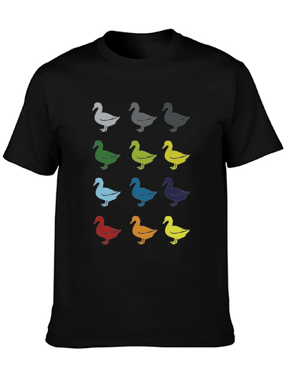 Quirky Duck Pattern Graphic Tee - Black Unisex T-Shirt