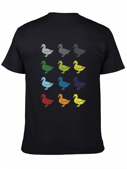 Quirky Duck Pattern Graphic Tee - Black Unisex T-Shirt