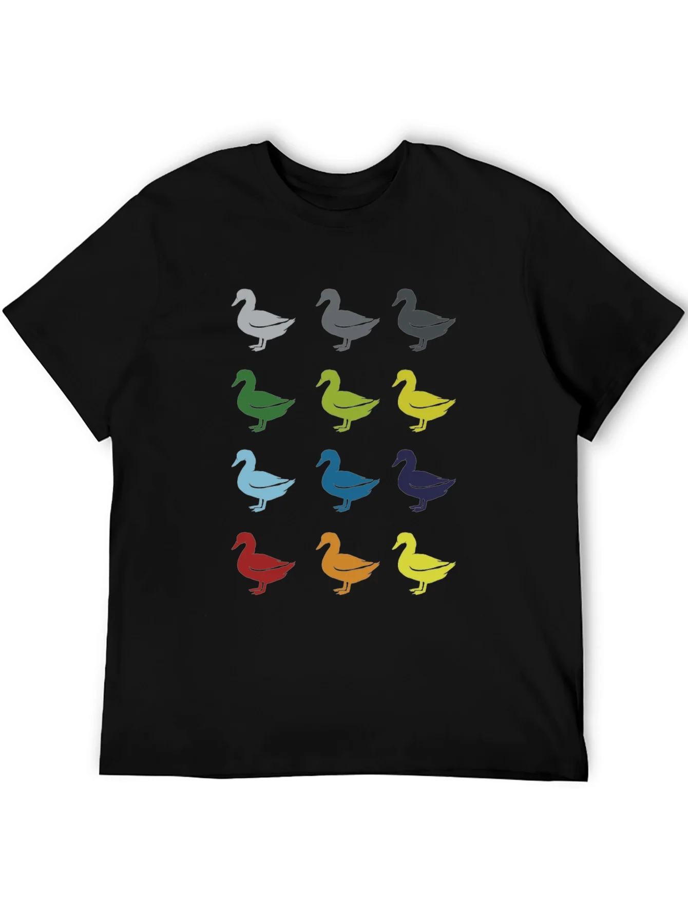 Quirky Duck Pattern Graphic Tee - Black Unisex T-Shirt