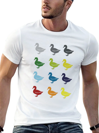 Quirky Duck Pattern Graphic Tee - Black Unisex T-Shirt