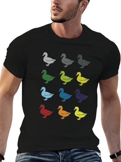 Quirky Duck Pattern Graphic Tee - Black Unisex T-Shirt