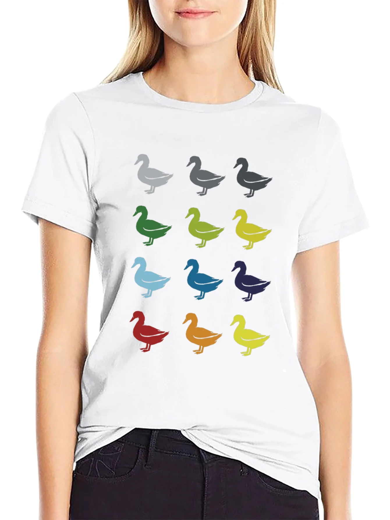 Quirky Duck Pattern Graphic Tee - Black Unisex T-Shirt