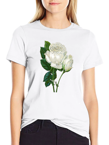 Elegant White Rose Graphic T-Shirt
