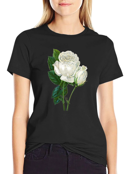 Elegant White Rose Graphic T-Shirt