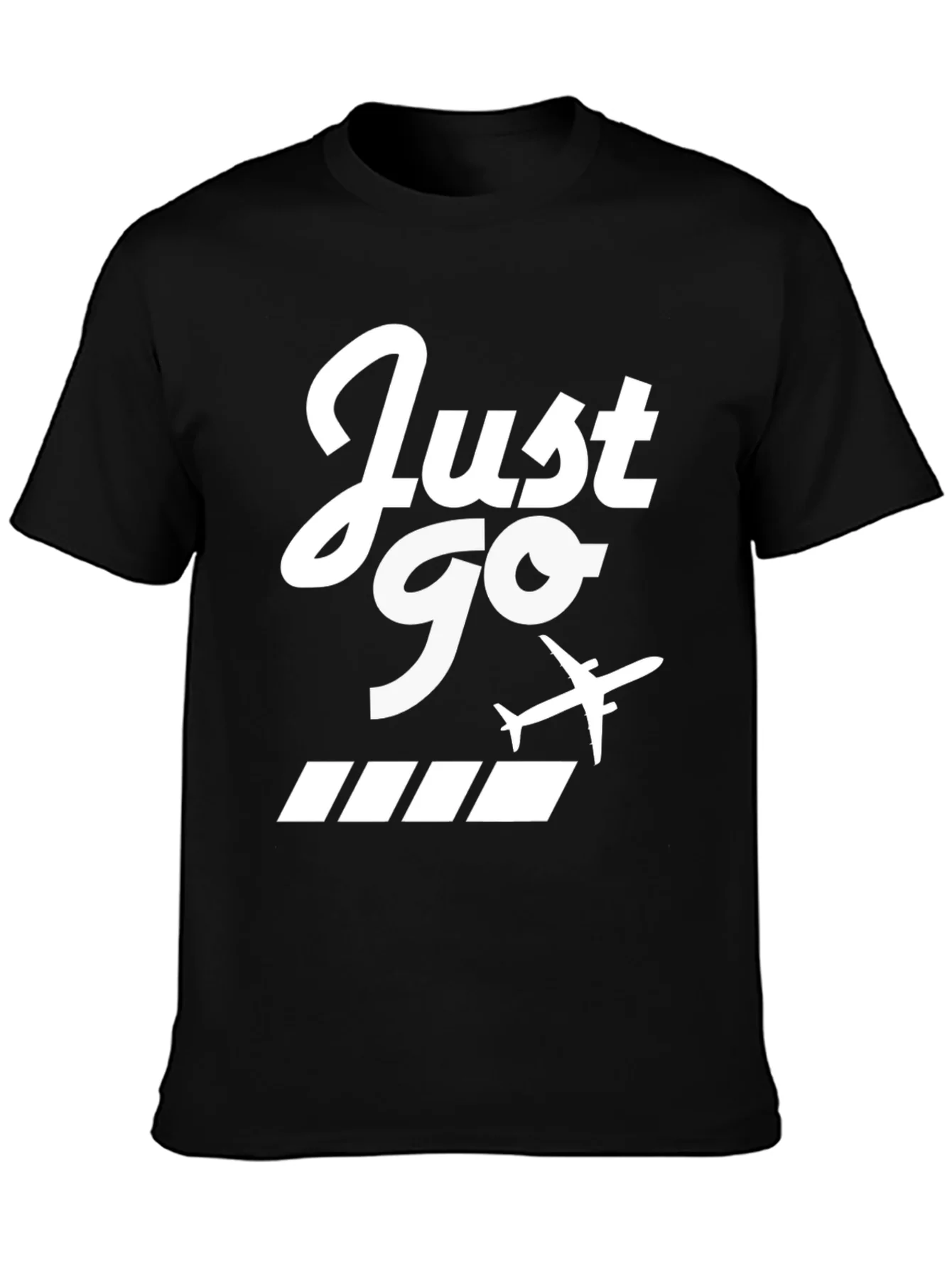 Just Go Airplane Graphic Tee - Black Cotton T-Shirt