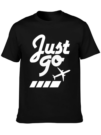 Just Go Airplane Graphic Tee - Black Cotton T-Shirt