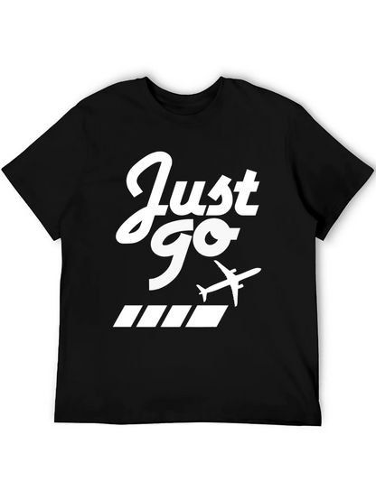 Just Go Airplane Graphic Tee - Black Cotton T-Shirt