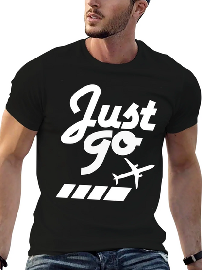 Just Go Airplane Graphic Tee - Black Cotton T-Shirt
