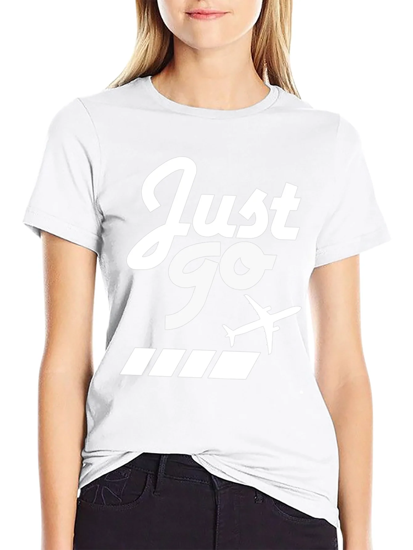 Just Go Airplane Graphic Tee - Black Cotton T-Shirt
