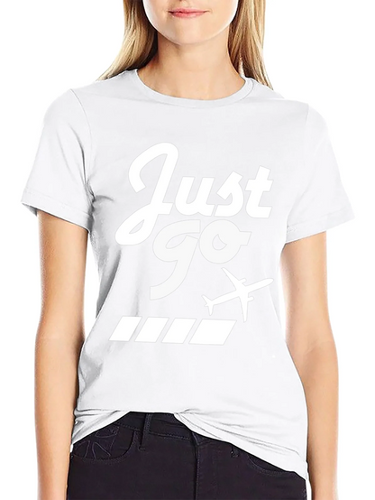 Just Go Airplane Graphic Tee - Black Cotton T-Shirt