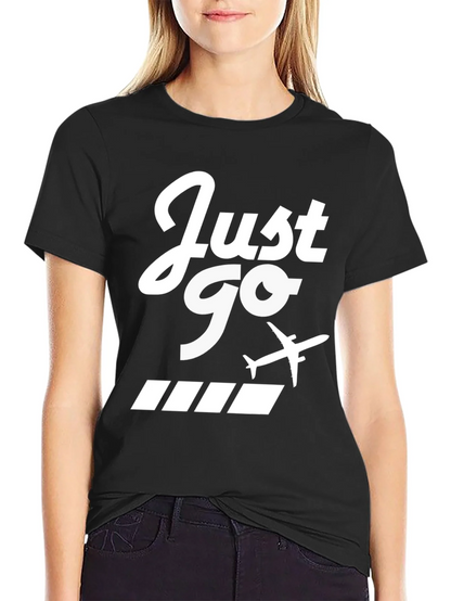 Just Go Airplane Graphic Tee - Black Cotton T-Shirt