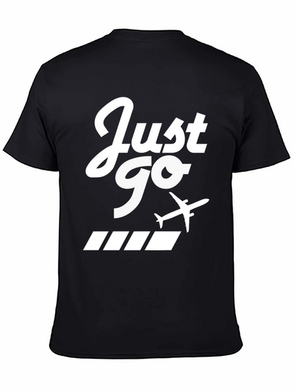 Just Go Airplane Graphic Tee - Black Cotton T-Shirt