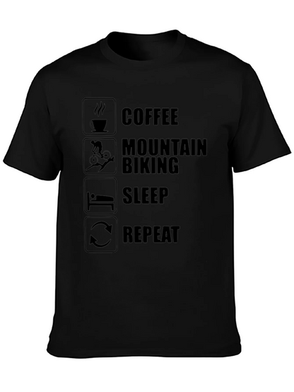 Coffee Mountain Biking Sleep Repeat Mens Black T-Shirt