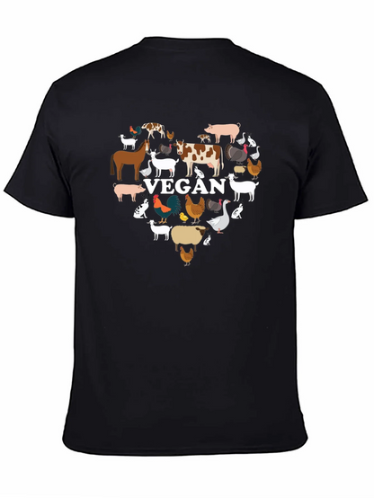 Vegan Animal Heart T-Shirt -  Black Crew Neck