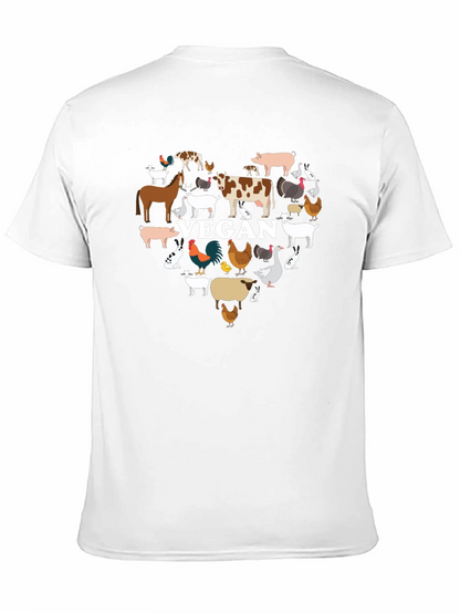 Vegan Animal Heart T-Shirt -  Black Crew Neck
