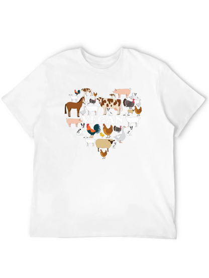 Vegan Animal Heart T-Shirt -  Black Crew Neck