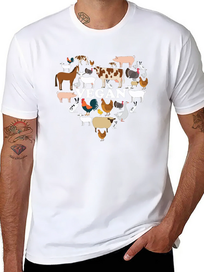 Vegan Animal Heart T-Shirt -  Black Crew Neck