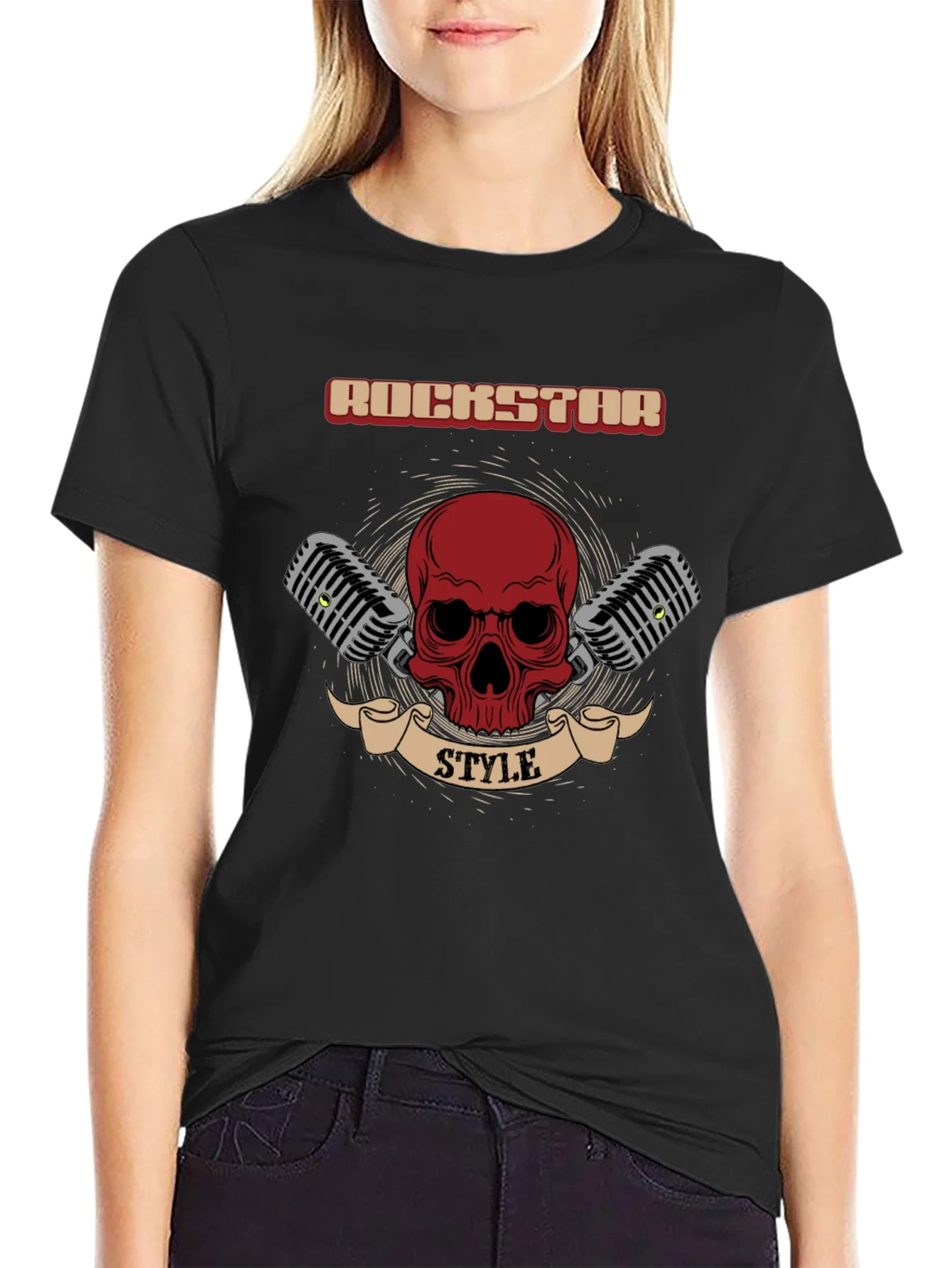 Rockstar Style Graphic Tee - Skull & Microphones