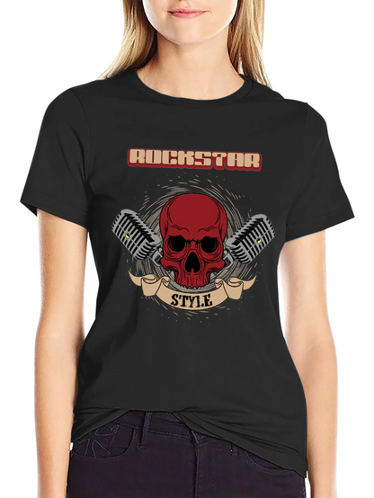 Rockstar Style Graphic Tee - Skull & Microphones