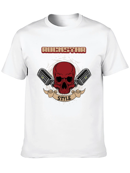 Rockstar Style Graphic Tee - Skull & Microphones