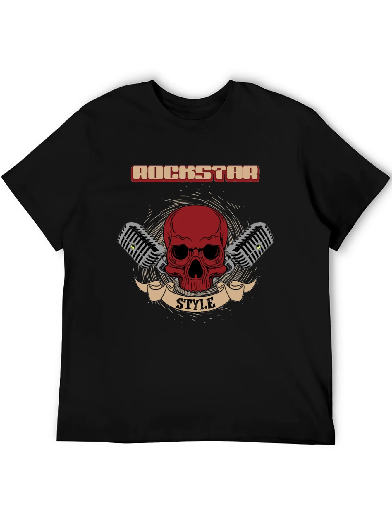 Rockstar Style Graphic Tee - Skull & Microphones