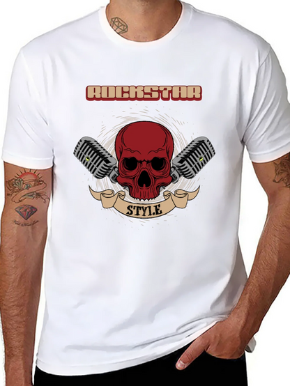 Rockstar Style Graphic Tee - Skull & Microphones