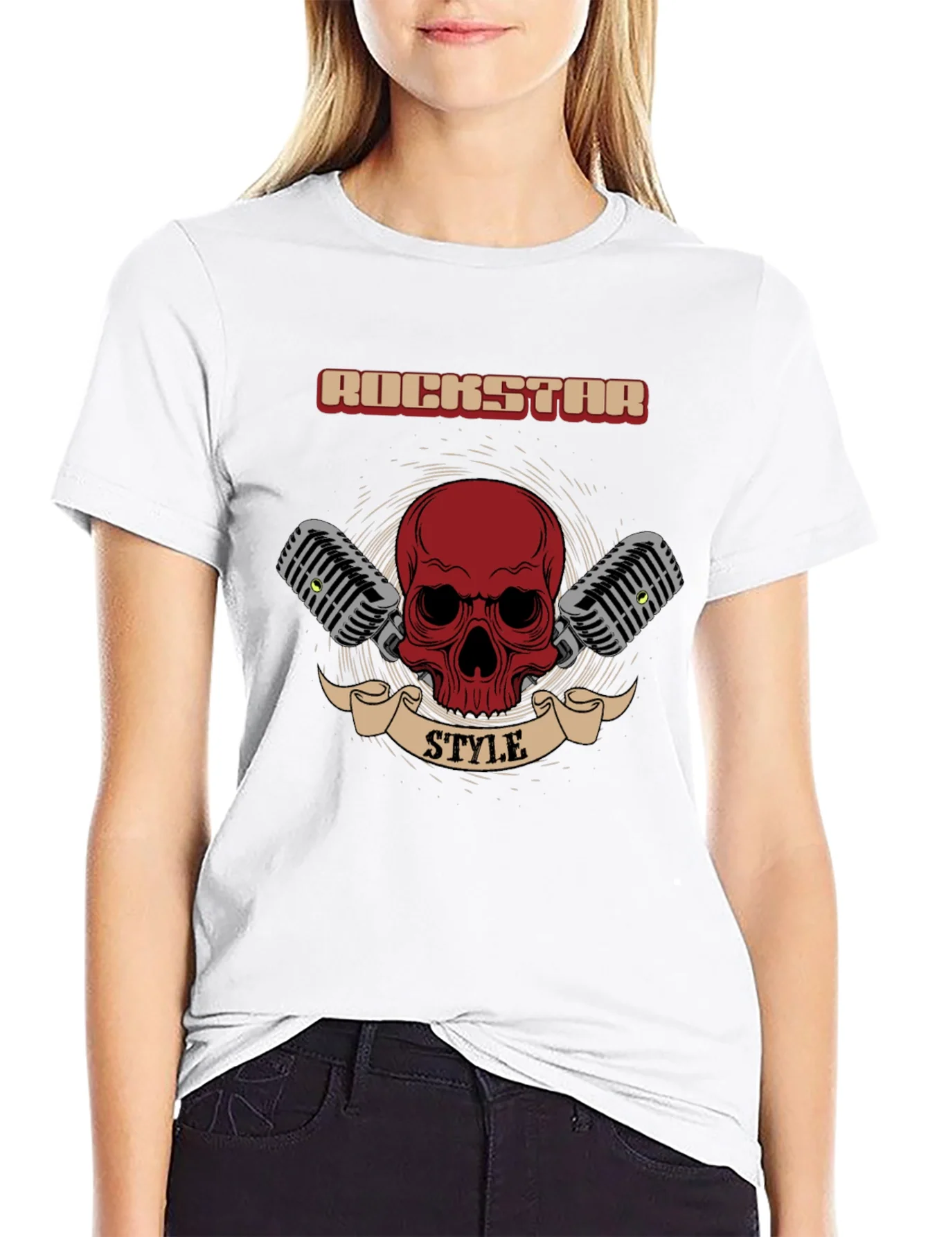 Rockstar Style Graphic Tee - Skull & Microphones
