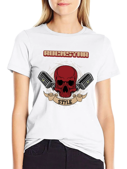 Rockstar Style Graphic Tee - Skull & Microphones