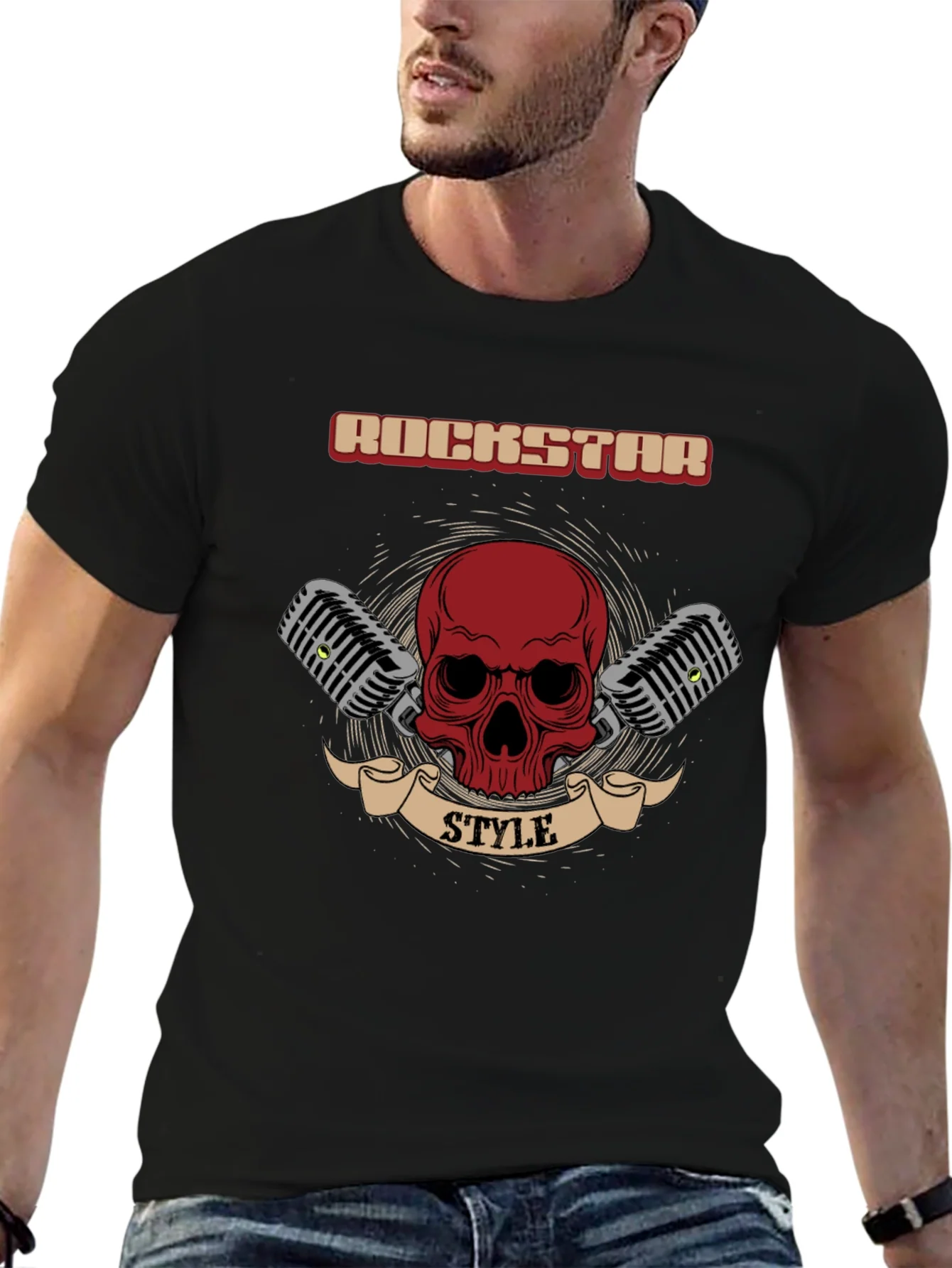 Rockstar Style Graphic Tee - Skull & Microphones
