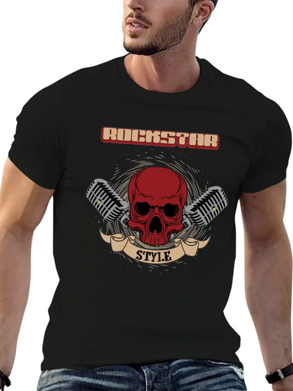 Rockstar Style Graphic Tee - Skull & Microphones