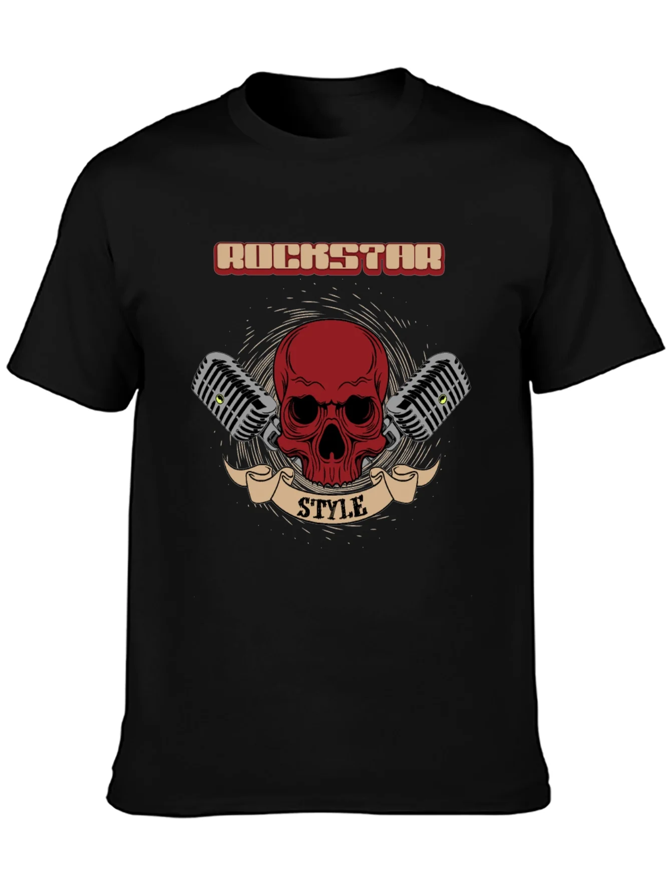 Rockstar Style Graphic Tee - Skull & Microphones