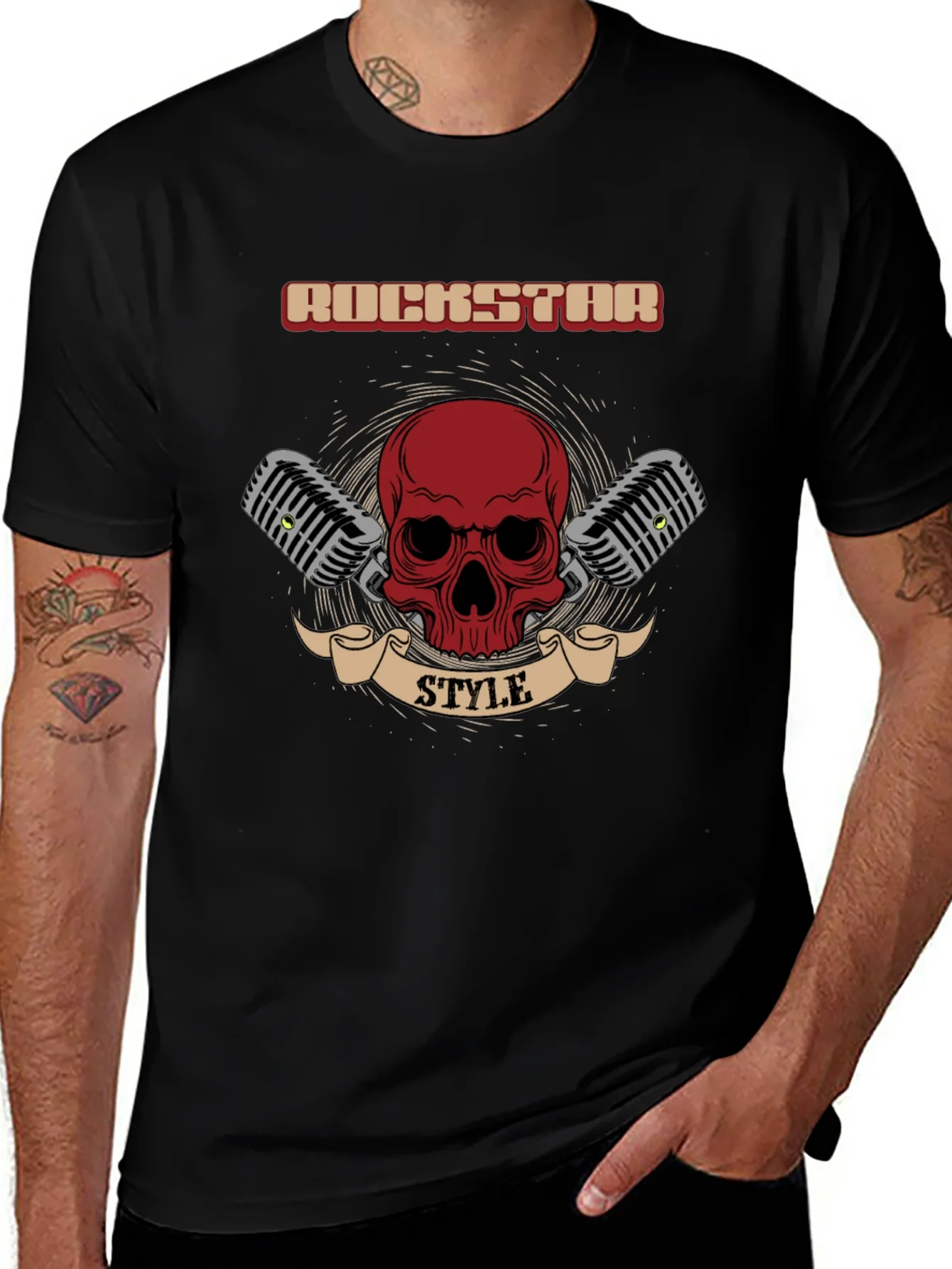Rockstar Style Graphic Tee - Skull & Microphones
