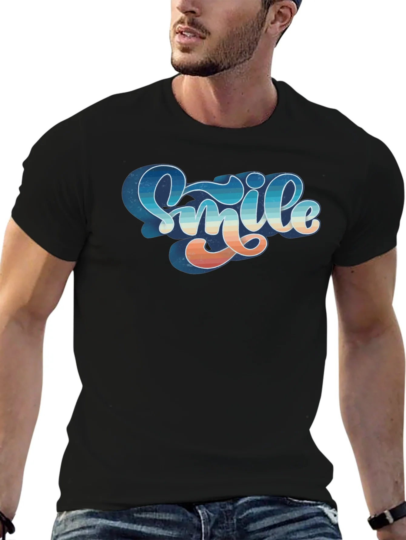Retro Smile Graphic Black Tee
