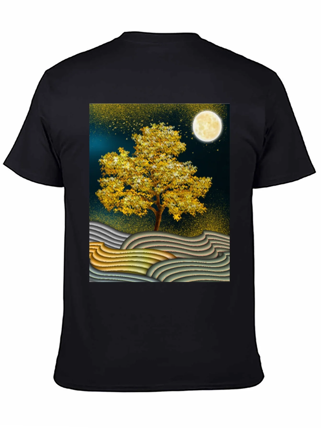 Golden Tree Graphic Tee - Stylish Unisex Black T-Shirt