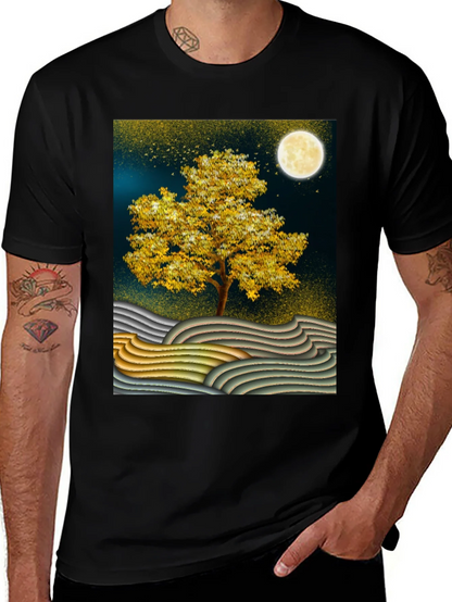 Golden Tree Graphic Tee - Stylish Unisex Black T-Shirt