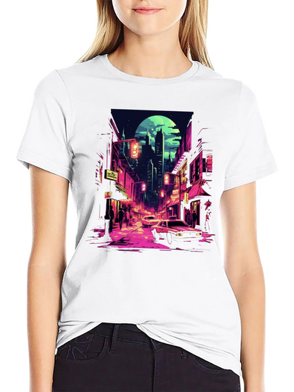 Retro Cityscape Tee - Black Cotton Blend