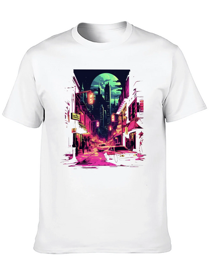 Retro Cityscape Tee - Black Cotton Blend