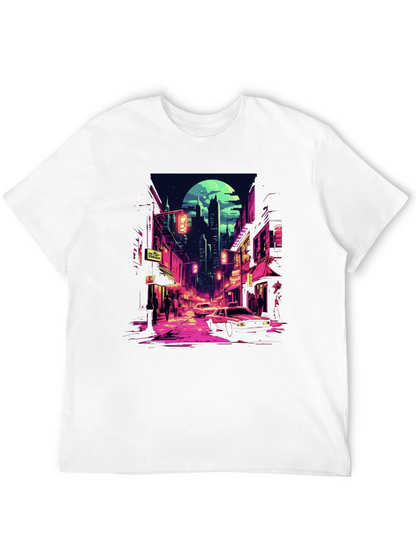 Retro Cityscape Tee - Black Cotton Blend