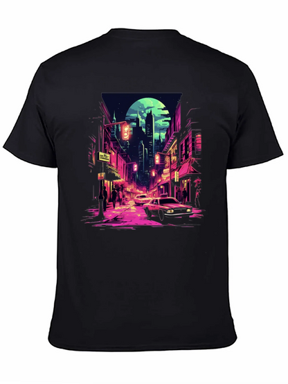 Retro Cityscape Tee - Black Cotton Blend
