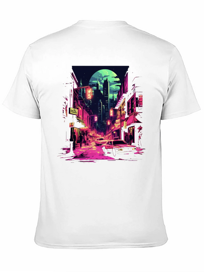 Retro Cityscape Tee - Black Cotton Blend