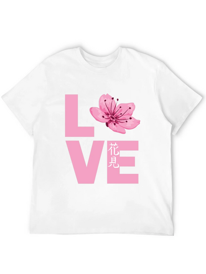 Love Cherry Blossom Graphic T-Shirt - Black