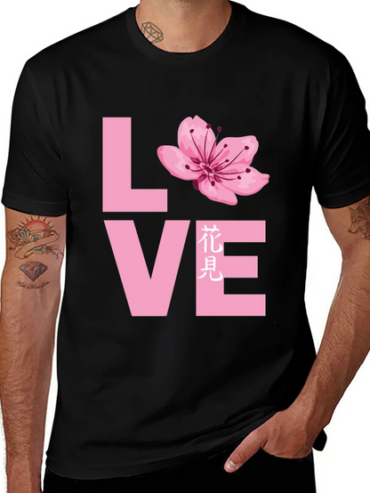 Love Cherry Blossom Graphic T-Shirt - Black